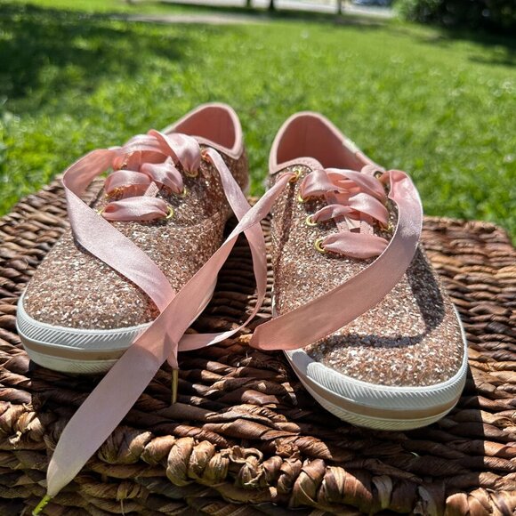 Keds x Kate Spade Rose Gold Sparkly Sneakers Size 7 - Picture 3 of 8